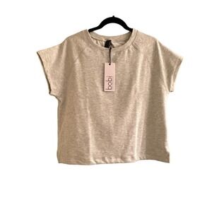 Bobi Split Hem Raglan Top in Light Grey